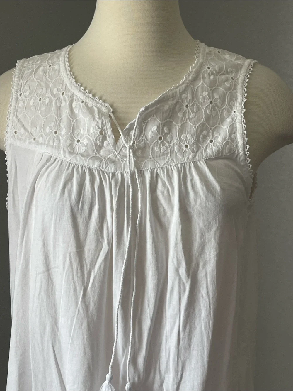Sigrid Olsen White Eyelet Trim Cotton Chemise Slip - Picture 2 of 7